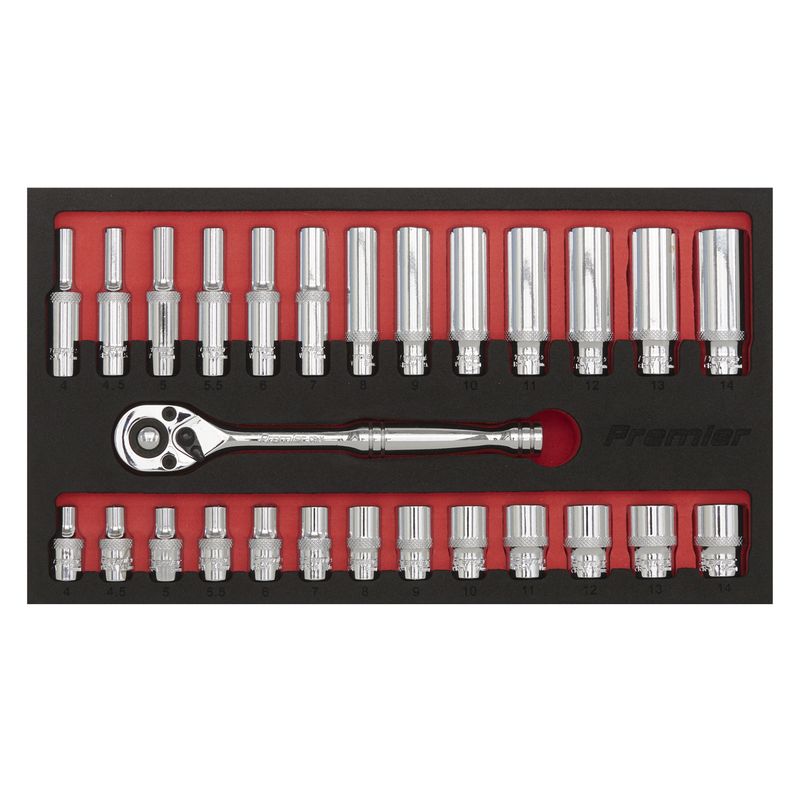 Sealey AK66721 27pc 1/4"Sq Drive Ratchet Wrench & Socket Set