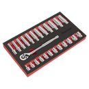 Sealey AK66722 25pc 3/8"Sq Drive Ratchet Wrench & Socket Set