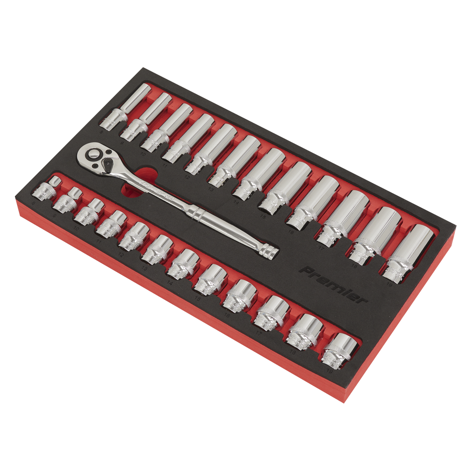 Sealey AK66722 25pc 3/8"Sq Drive Ratchet Wrench & Socket Set