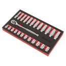 Sealey AK66722 25pc 3/8"Sq Drive Ratchet Wrench & Socket Set