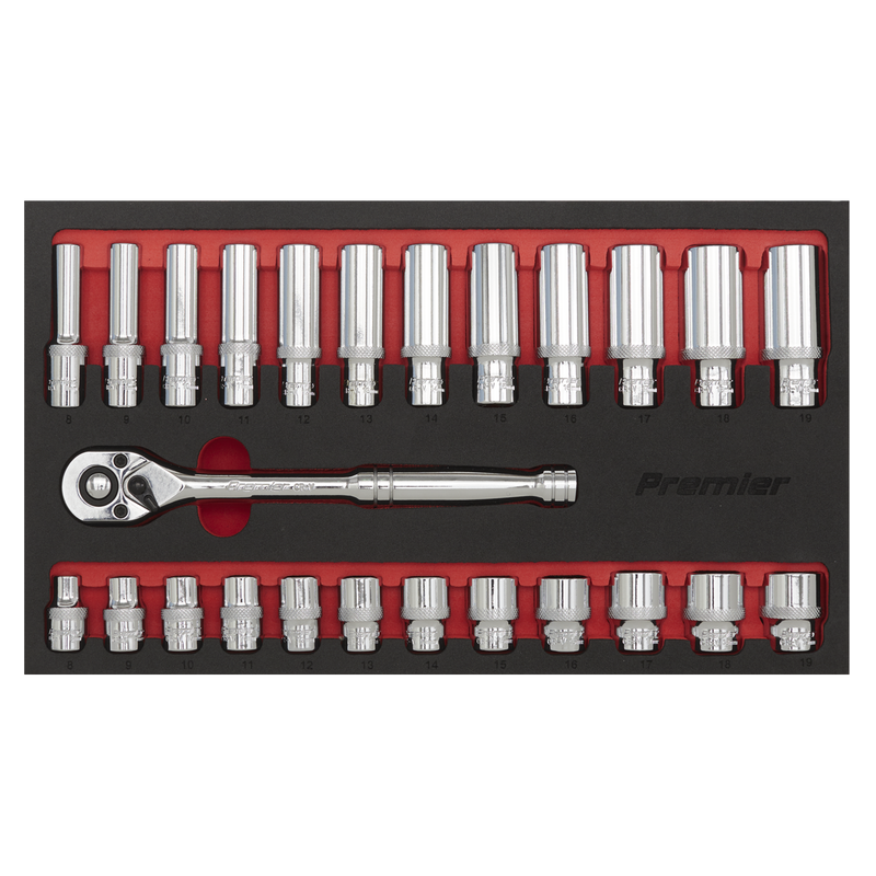 Sealey AK66722 25pc 3/8"Sq Drive Ratchet Wrench & Socket Set