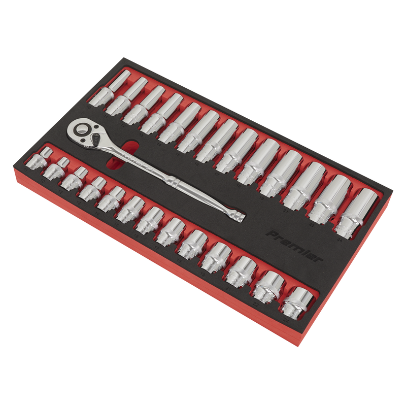 Sealey AK66723 27pc 1/2"Sq Drive Ratchet Wrench & Socket Set