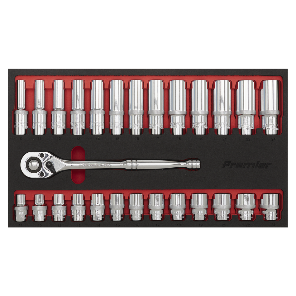 Sealey AK66723 27pc 1/2"Sq Drive Ratchet Wrench & Socket Set
