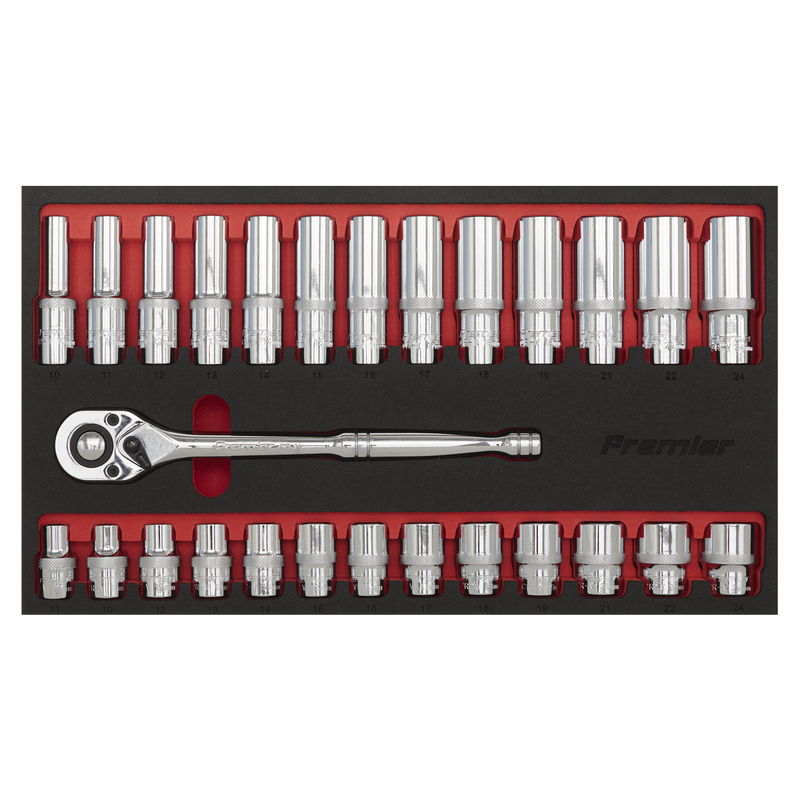 Sealey AK66723 27pc 1/2"Sq Drive Ratchet Wrench & Socket Set