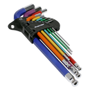 Sealey AK7190DB Ball-End Hex Key Set 9pc Colour-Coded Long Metric - Display Box of 10