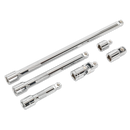 Sealey AK7690 6pc 3/8"Sq Drive Wobble/Rigid Extension Bar, Adaptor & Universal Joint Set