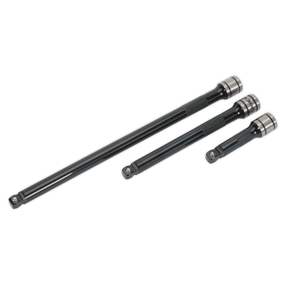 Sealey AK7691 3pc 3/8"Sq Drive Wobble/Rigid Extension Bar Set Black Series