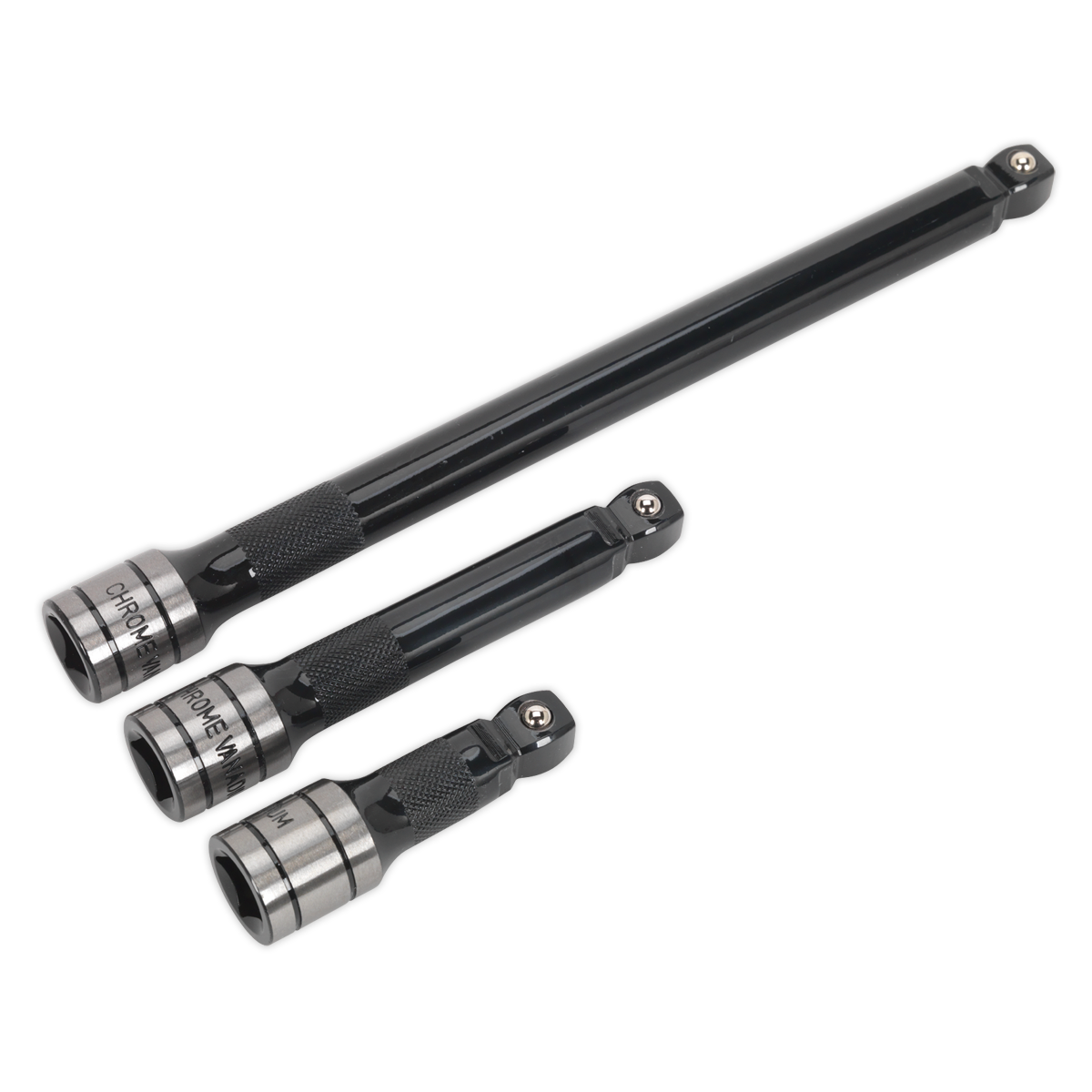 Sealey AK7692 3pc 1/2"Sq Drive Wobble/Rigid Extension Bar Set Black Series