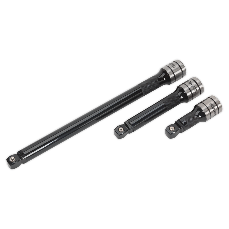 Sealey AK7692 3pc 1/2"Sq Drive Wobble/Rigid Extension Bar Set Black Series