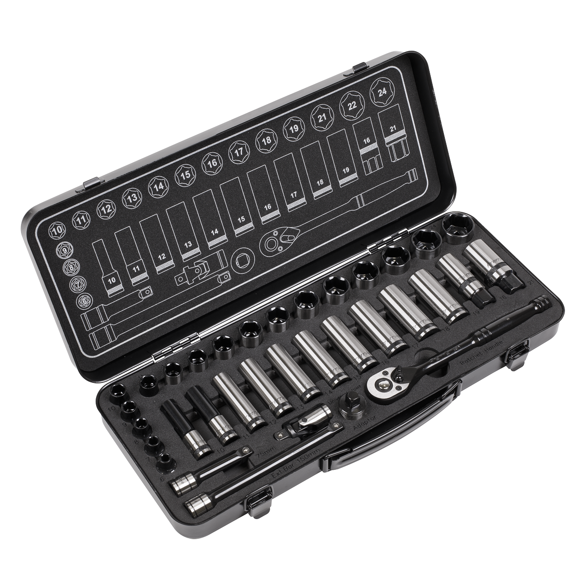 Sealey AK7971 34pc 3/8"Sq Drive Socket Set - Black Series