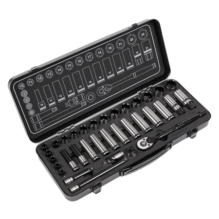 Sealey AK7971 34pc 3/8"Sq Drive Socket Set - Black Series