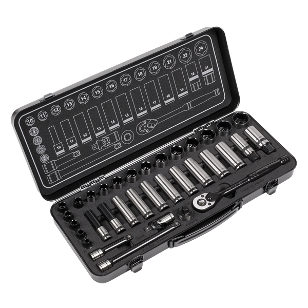 Sealey AK7971 34pc 3/8"Sq Drive Socket Set - Black Series