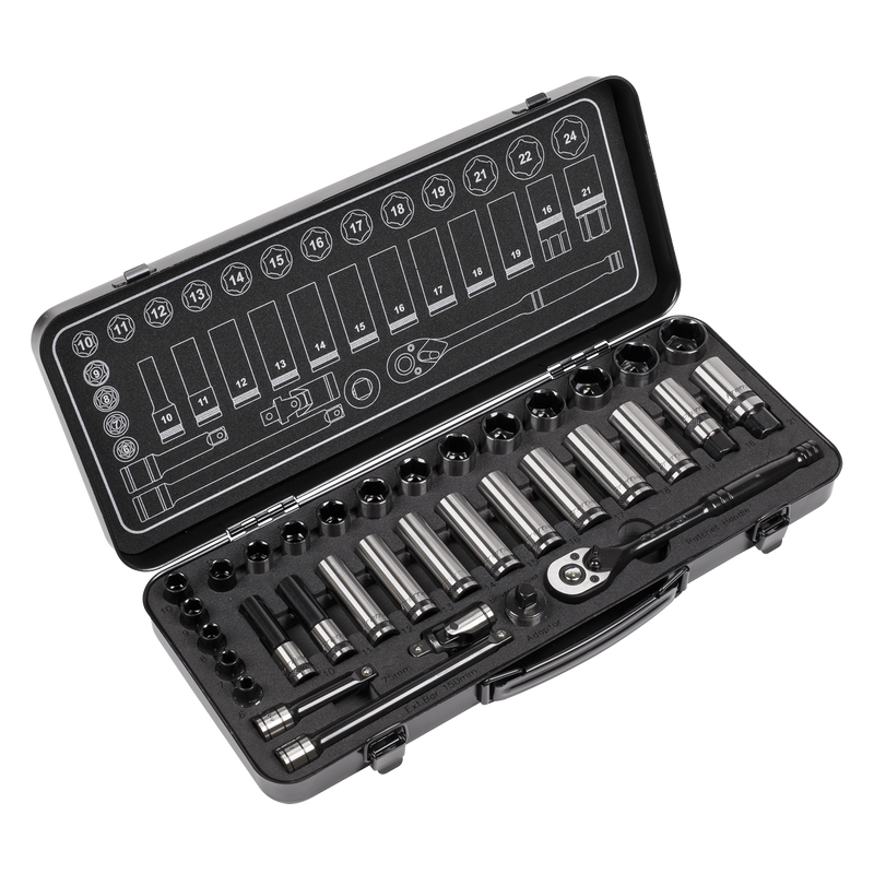 Sealey AK7971 34pc 3/8"Sq Drive Socket Set - Black Series