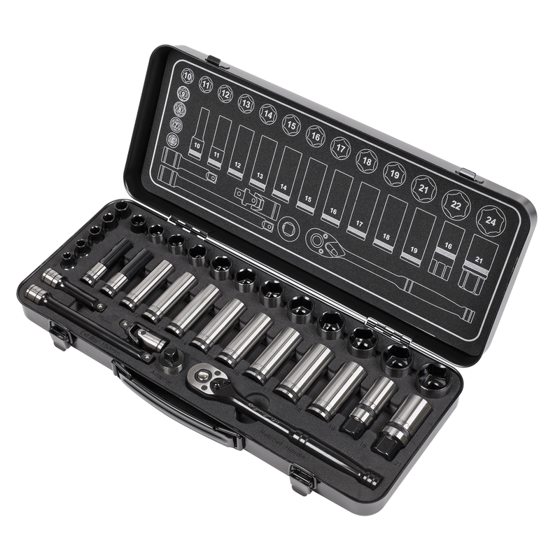 Sealey AK7971 34pc 3/8"Sq Drive Socket Set - Black Series