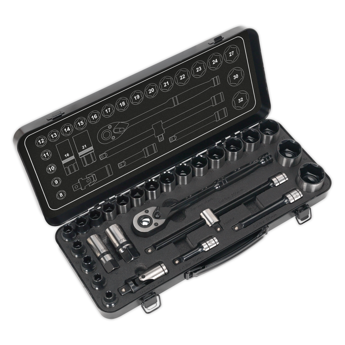 Sealey AK7972 28pc 1/2"Sq Drive Socket Set - Black Series