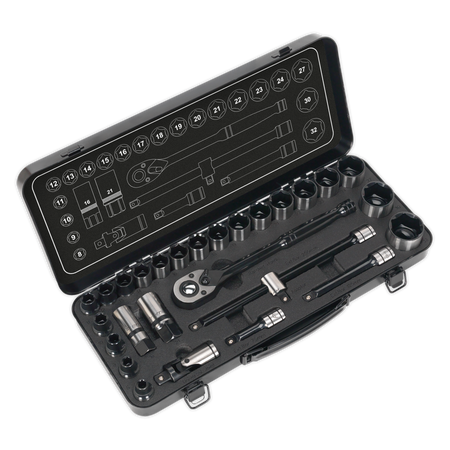 Sealey AK7972 28pc 1/2"Sq Drive Socket Set - Black Series