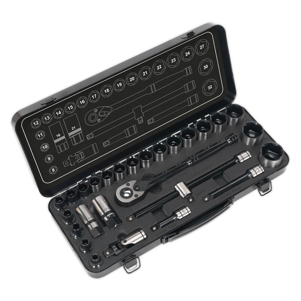 Sealey AK7972 28pc 1/2"Sq Drive Socket Set - Black Series