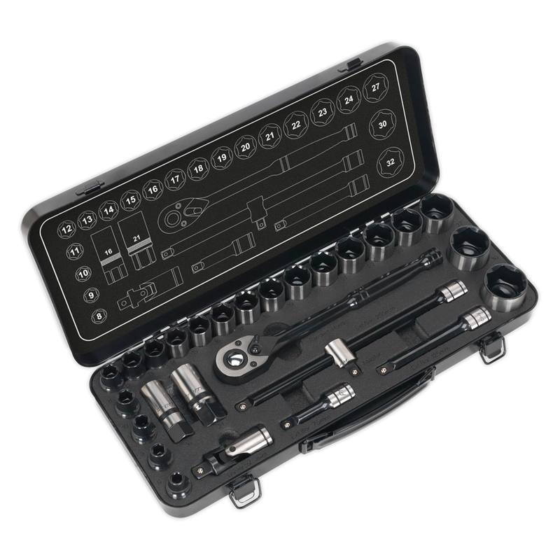 Sealey AK7972 28pc 1/2"Sq Drive Socket Set - Black Series