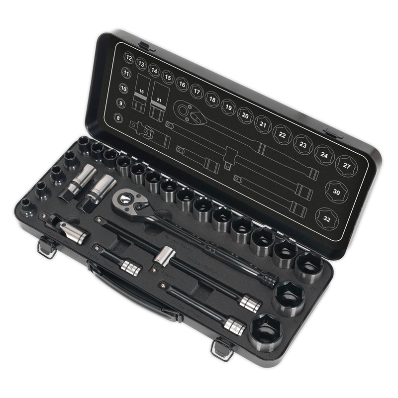 Sealey AK7972 28pc 1/2"Sq Drive Socket Set - Black Series