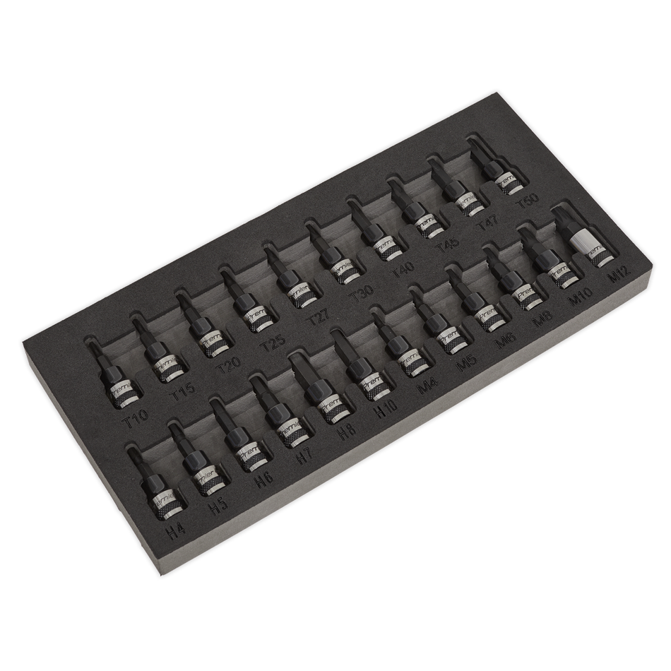 Sealey AK7985 22pc 3/8"Sq Drive TRX-Star*/Hex/Spline Socket Bit Set - Black Series