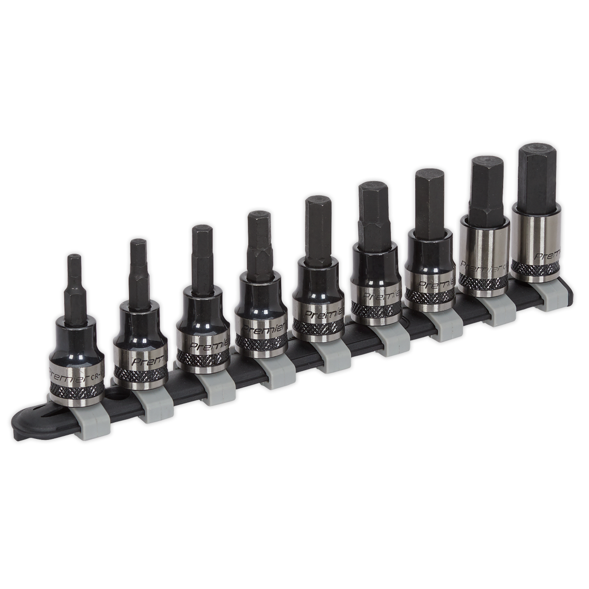 Sealey AK7986 9pc 3/8"Sq Drive Hex Key Socket Bit Set - Black Series