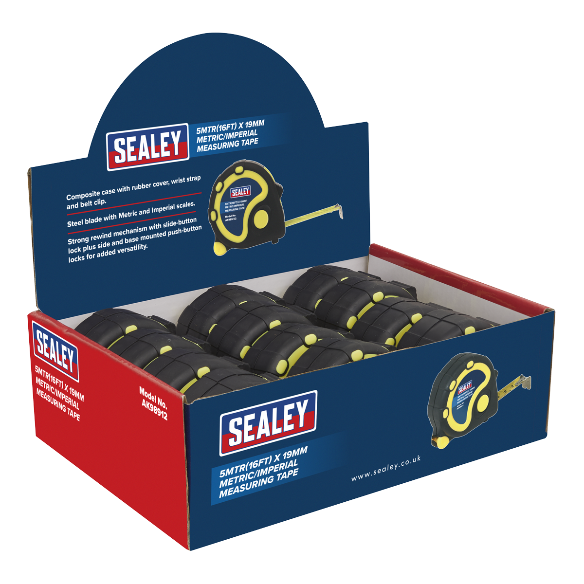 Sealey AK98912 5m(16ft) x 19mm Tape Measure - Metric/Imperial - Display Box of 12
