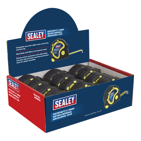 Sealey AK98912 5m(16ft) x 19mm Tape Measure - Metric/Imperial - Display Box of 12