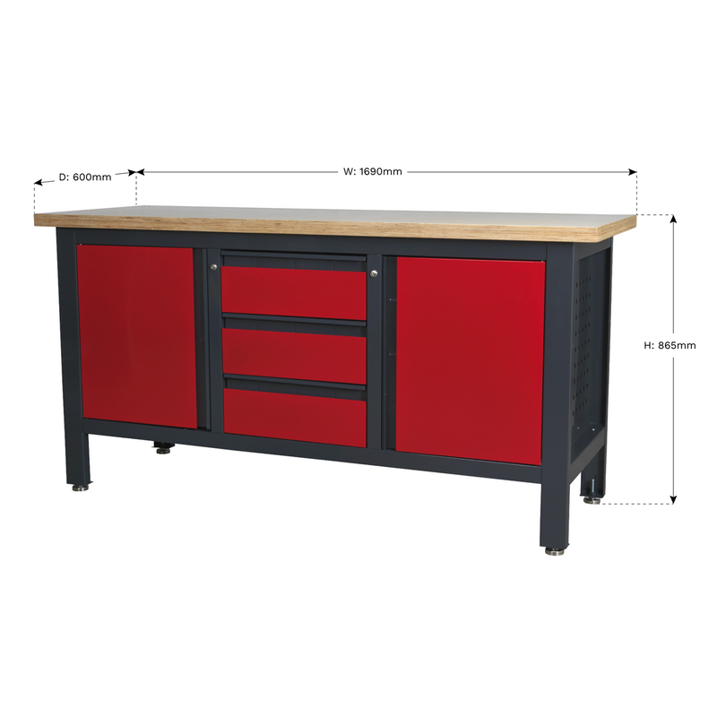 Sealey AP1905C Workstation with 3 Drawers & 2 Cupboards