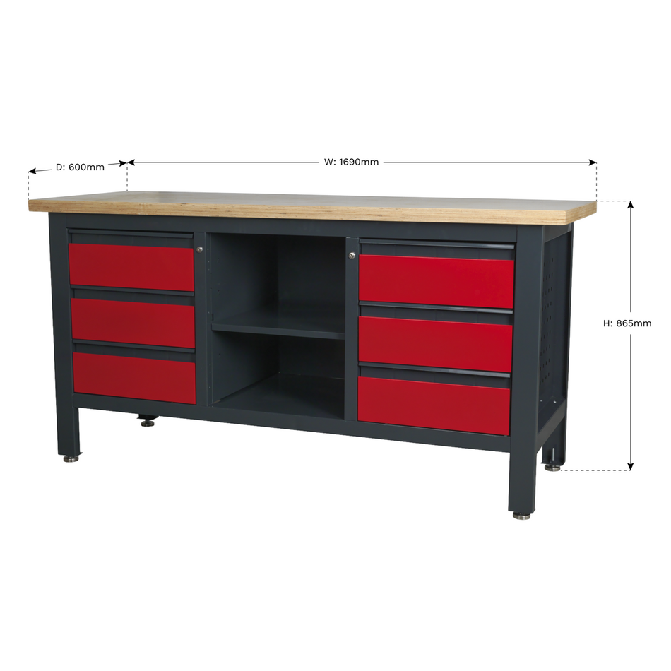 Sealey AP1905D Workstation with 6 Drawers & Open Storage