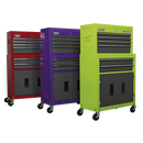 Sealey AP2200BBHV 6 Drawer Topchest & Rollcab Combination with Ball-Bearing Slides - Hi-Vis Green/Grey