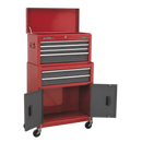 Sealey AP2200BB 6 Drawer Topchest & Rollcab Combination with Ball-Bearing Slides - Red/Grey