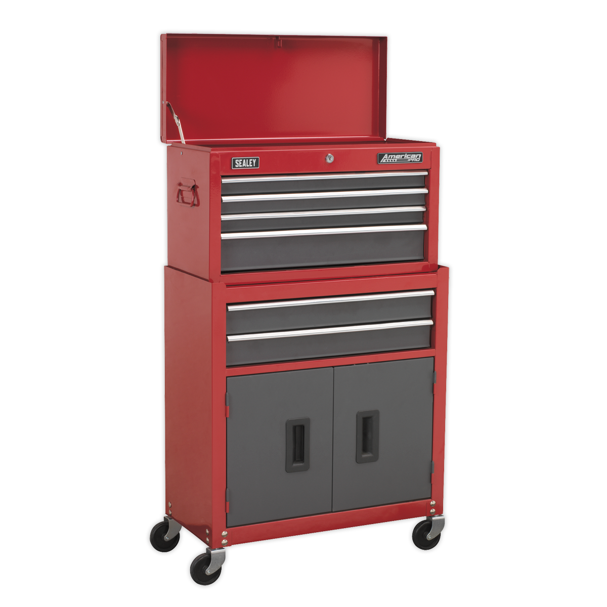 Sealey AP2200BB 6 Drawer Topchest & Rollcab Combination with Ball-Bearing Slides - Red/Grey
