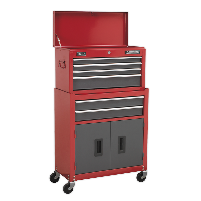 Sealey AP2200BBSTACK 9 Drawer Topchest, Mid-Box & Rollcab Stack - Red