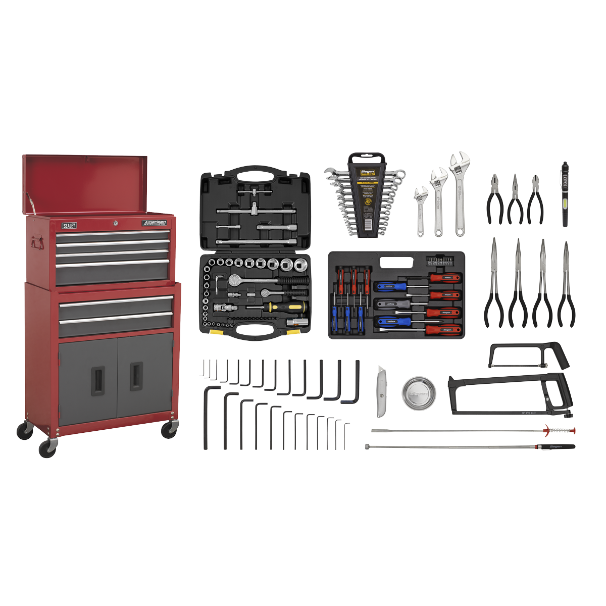 Sealey AP2200BBCOMBO 6 Drawer Topchest & Rollcab Combination with Ball-Bearing Slides & 128pc Tool Kit