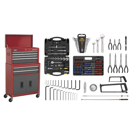 Sealey AP2200BBCOMBO 6 Drawer Topchest & Rollcab Combination with Ball-Bearing Slides & 128pc Tool Kit