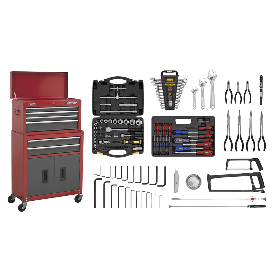 Sealey AP2200BBCOMBO 6 Drawer Topchest & Rollcab Combination with Ball-Bearing Slides & 128pc Tool Kit