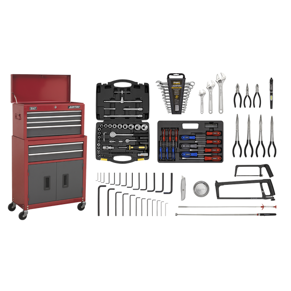 Sealey AP2200BBCOMBO 6 Drawer Topchest & Rollcab Combination with Ball-Bearing Slides & 128pc Tool Kit