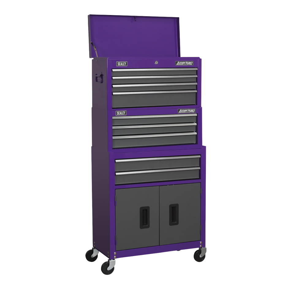 Sealey AP2200BBCPSTACK Topchest, Mid-Box & Rollcab 9 Drawer Stack - Purple