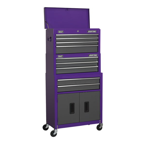 Sealey AP2200BBCPSTACK Topchest, Mid-Box & Rollcab 9 Drawer Stack - Purple