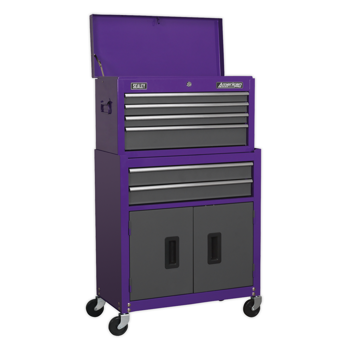 Sealey AP2200BBCP 6 Drawer Topchest & Rollcab Combination with Ball-Bearing Slides - Purple/Grey