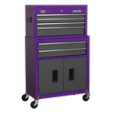 Sealey AP2200BBCP 6 Drawer Topchest & Rollcab Combination with Ball-Bearing Slides - Purple/Grey