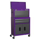 Sealey AP2200COMBOCP Topchest & Rollcab Combination 6 Drawer with Ball-Bearing Slides - Purple/Grey & 128pc Tool Kit