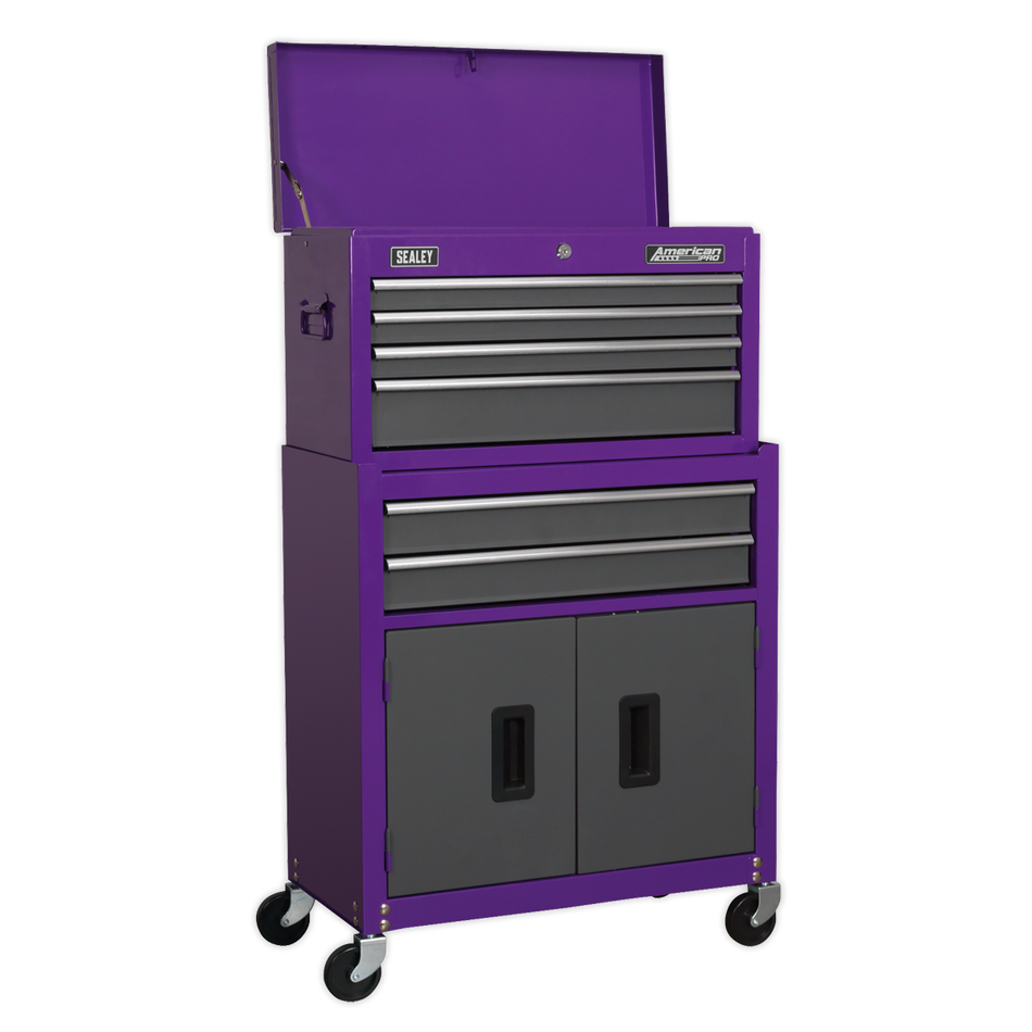 Sealey AP2200BBCPSTACK Topchest, Mid-Box & Rollcab 9 Drawer Stack - Purple