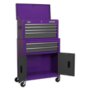Sealey AP2200BBCP 6 Drawer Topchest & Rollcab Combination with Ball-Bearing Slides - Purple/Grey