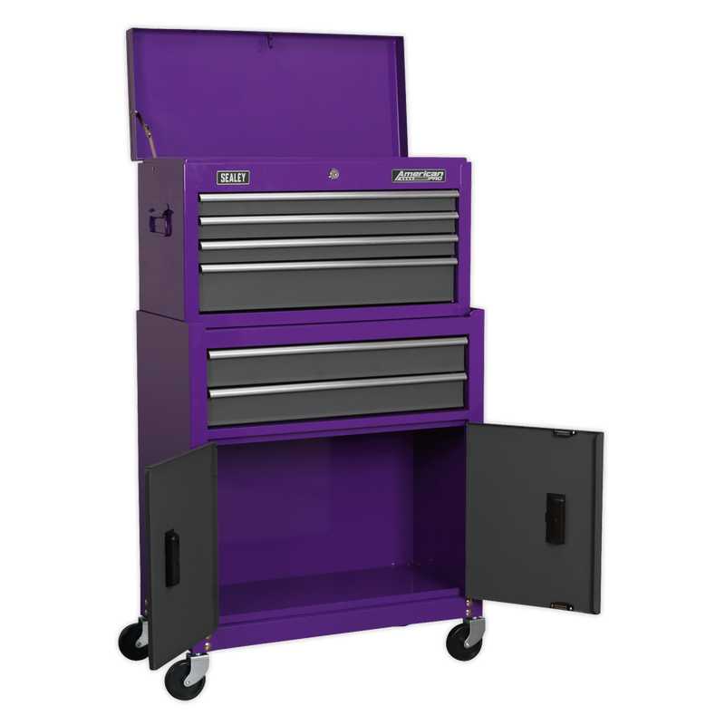 Sealey AP2200BBCP 6 Drawer Topchest & Rollcab Combination with Ball-Bearing Slides - Purple/Grey