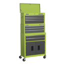 Sealey AP2200BBHVSTACK 9 Drawer Topchest, Mid-Box & Rollcab Stack - Hi-Vis Green