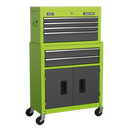 Sealey AP2200BBHV 6 Drawer Topchest & Rollcab Combination with Ball-Bearing Slides - Hi-Vis Green/Grey