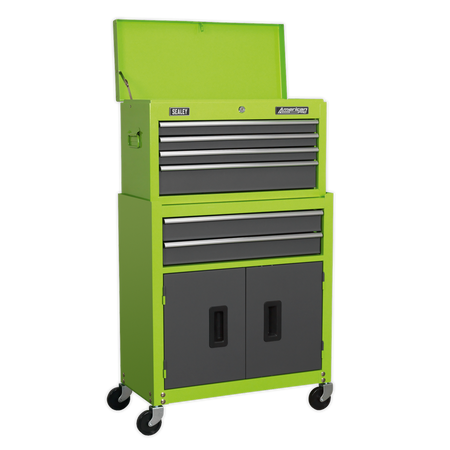 Sealey AP2200BBHV 6 Drawer Topchest & Rollcab Combination with Ball-Bearing Slides - Hi-Vis Green/Grey