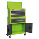 Sealey AP2200BBHV 6 Drawer Topchest & Rollcab Combination with Ball-Bearing Slides - Hi-Vis Green/Grey