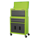 Sealey AP2200BBHV 6 Drawer Topchest & Rollcab Combination with Ball-Bearing Slides - Hi-Vis Green/Grey